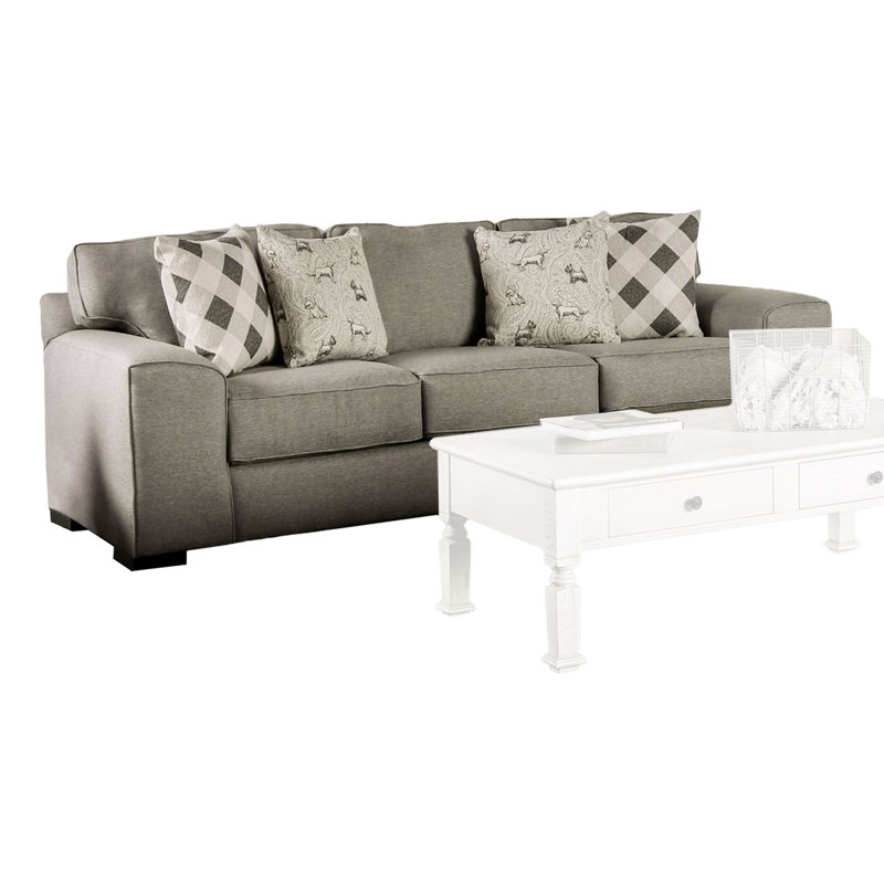 Canapé Edison, tissu gris, 4 coussins décoratifs, accoudoirs, 101 po