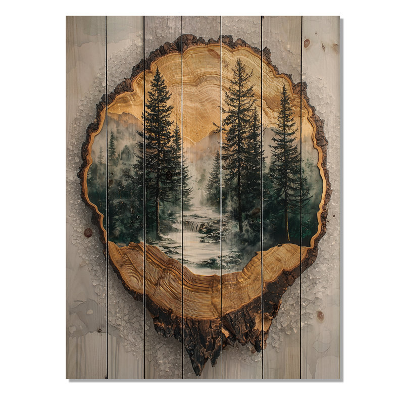 Winter Tree Harmony On Wood Slide I - Impression sur bois de forêt - sur bois de pin naturel, H 20 po x l 10 po x P 0,78 po