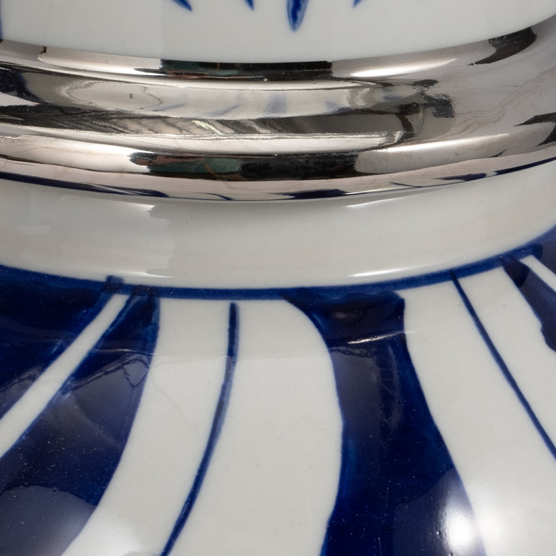 Patterned Eclectic Temple Jar with Lid, Blue Silver