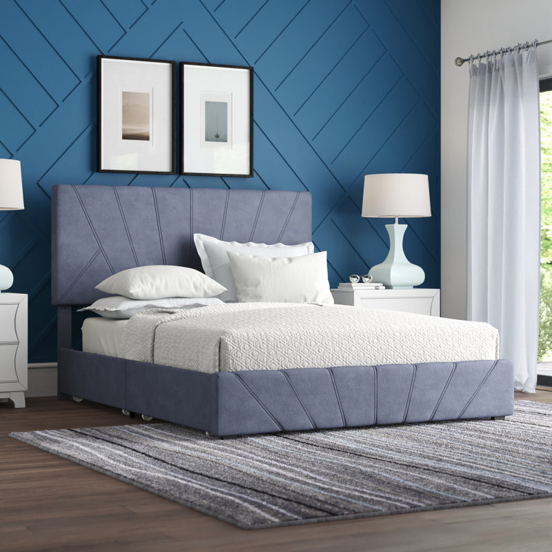 Lit plateforme tapissier avec rangement Amillya, Grand, Gris
