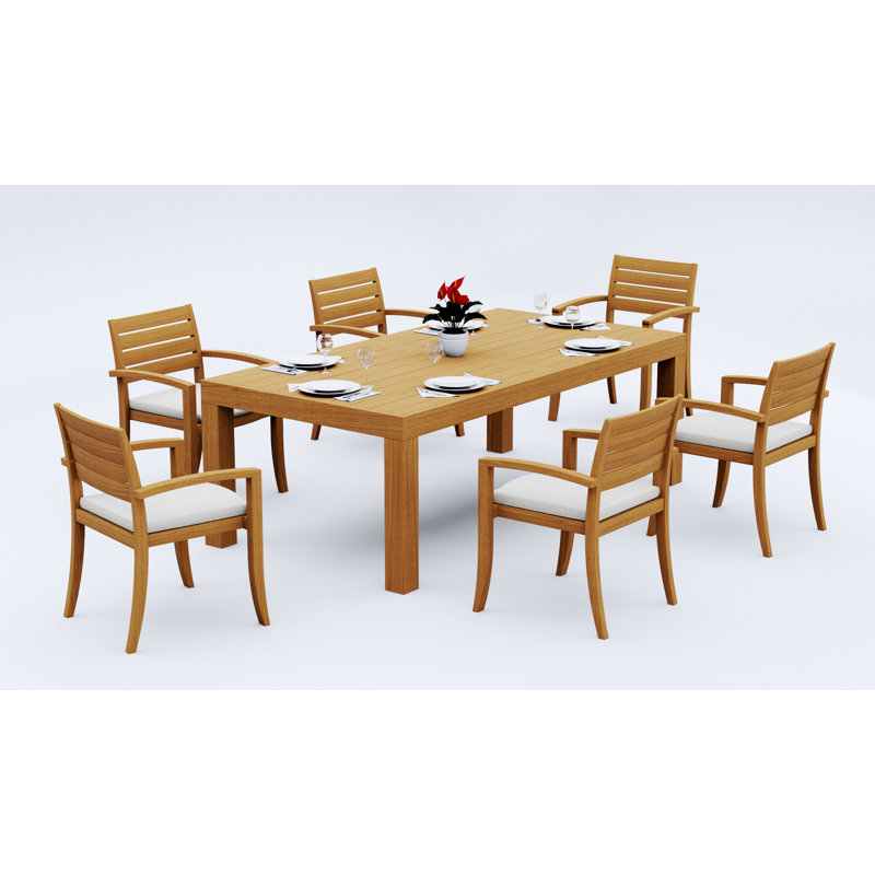 8 Seats 9 Pcs Grade-A Teak Wood Dining Set: 86" Canberra Rectangle Table And 8 Travota Stacking Arm Chairs #11TV1908, 6