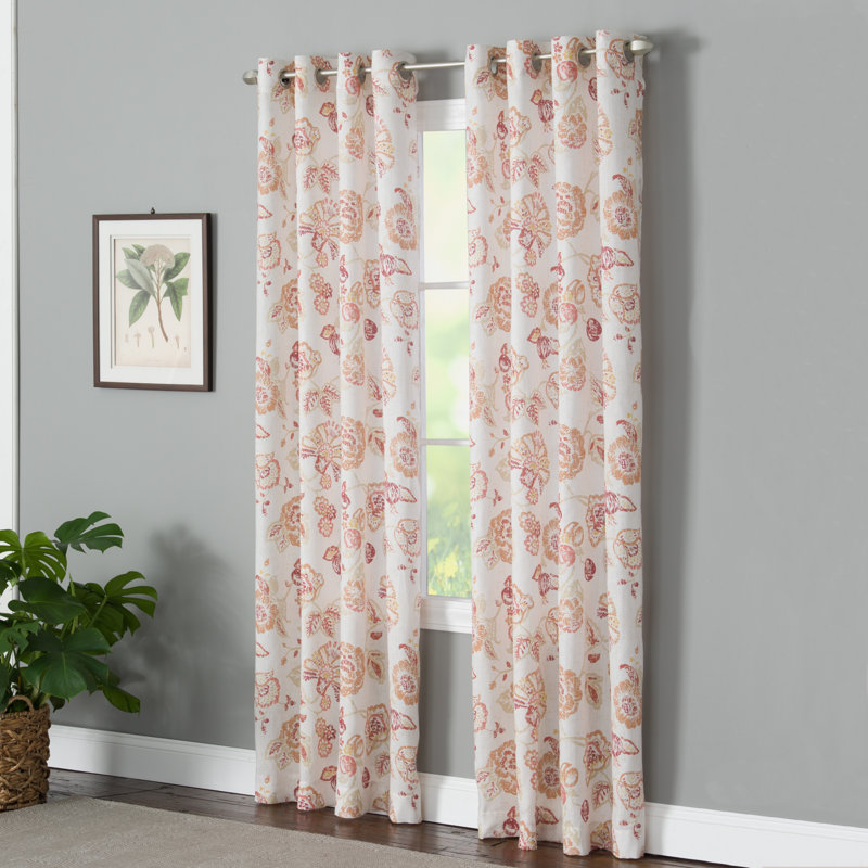 Quickep Polyester / Cotton Light-Filtering Jacobean Print Curtain Panel with Grommet Top, 50" x 63", Spice/Light Green