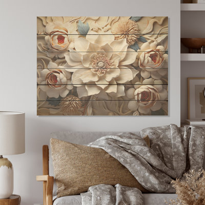 Papier mâché Flower Blossums Radiance - Fleurs, panneau de bois, art mural sur bois de pin naturel