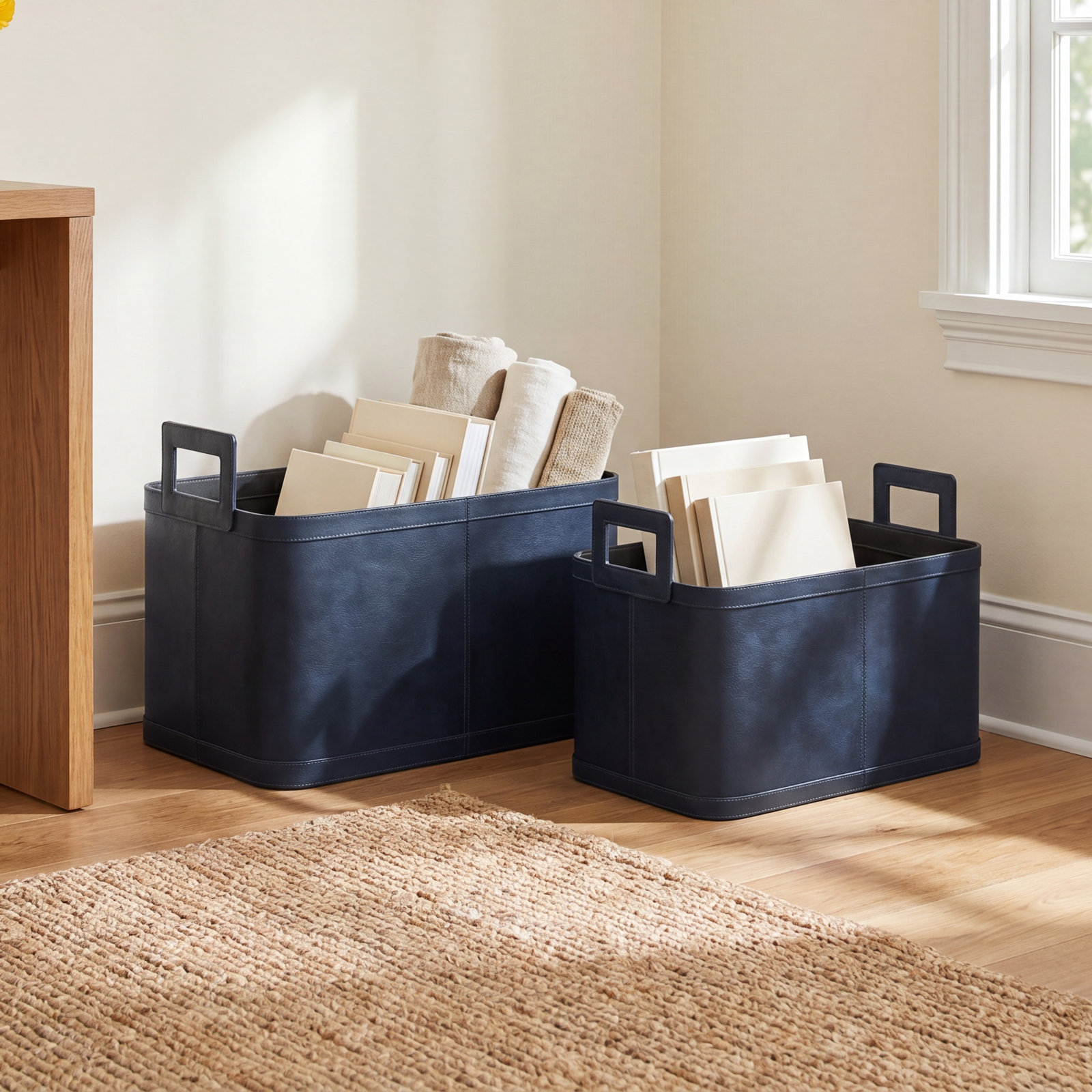 Handmade Genuine Leather Storage Bin Set