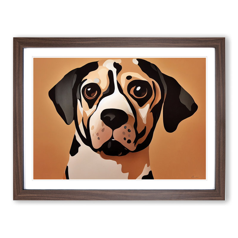 Dog Vol.1 - Single Picture Frame Painting, 25cm H x 34cm W x 2cm D, Walnut