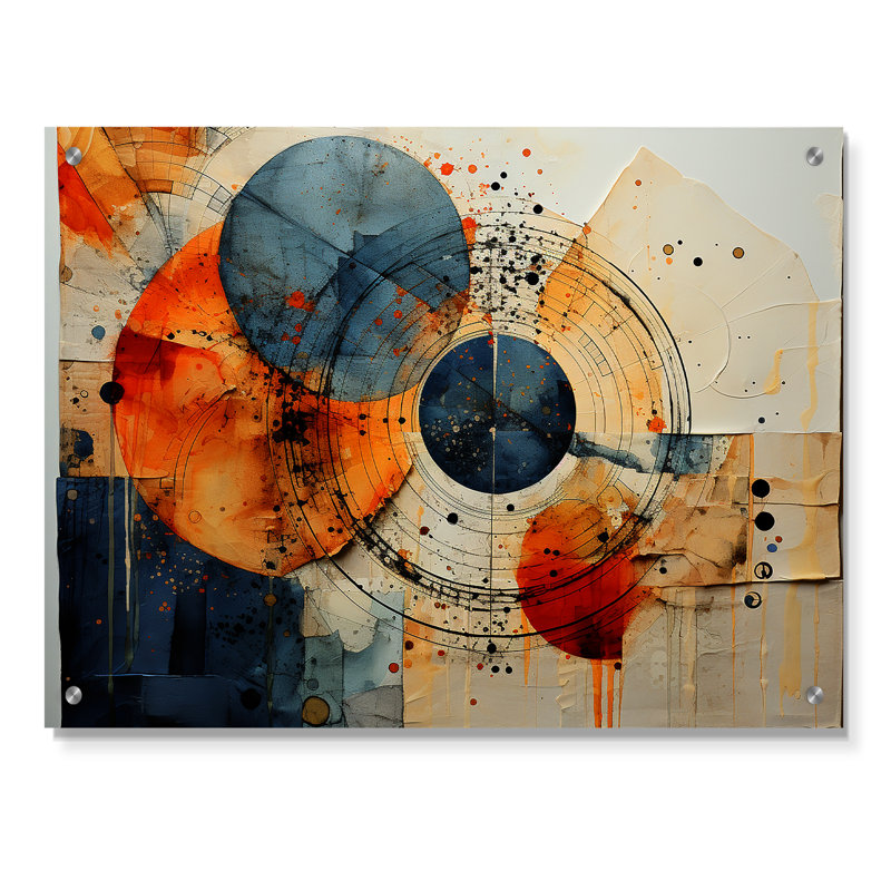 Art mural mixte - Spirales abstraites en acrylique, H 24 po x l 32 po