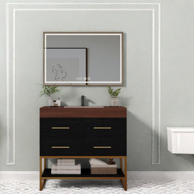 Spacious Vanities(must Include Both Vanity Cabinet  And Sink), 36 Wood Steel Modern Bath