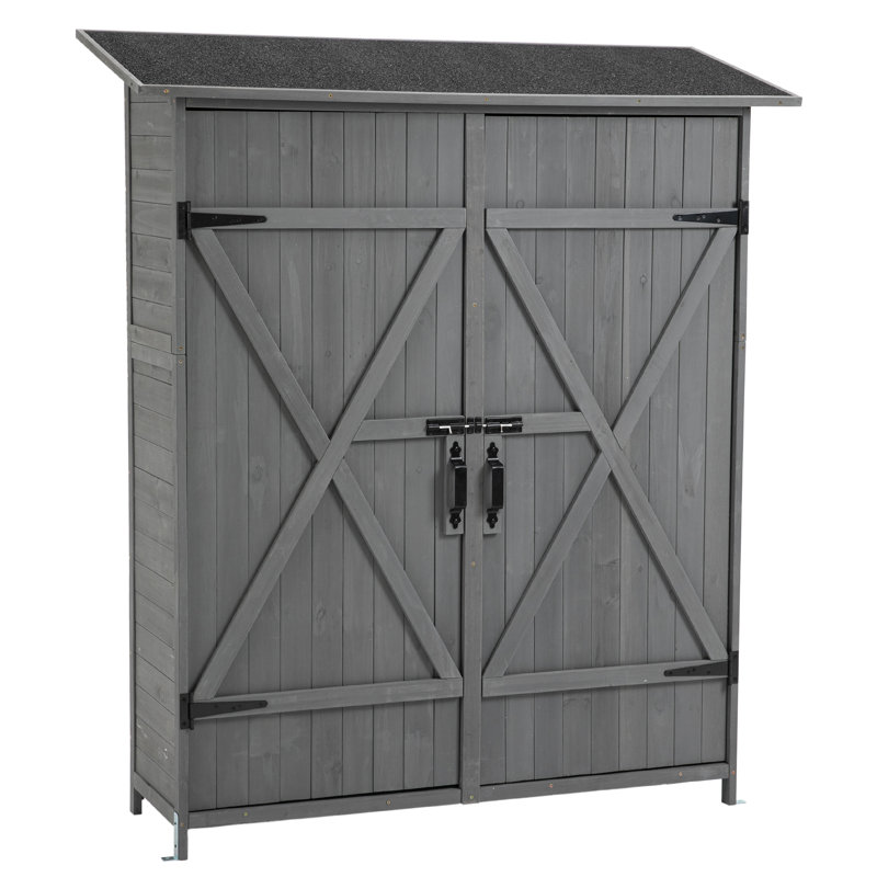 Solid Wood Lean-To Tool Shed Garden Shed Wood Outdoor Cabinet, Gray