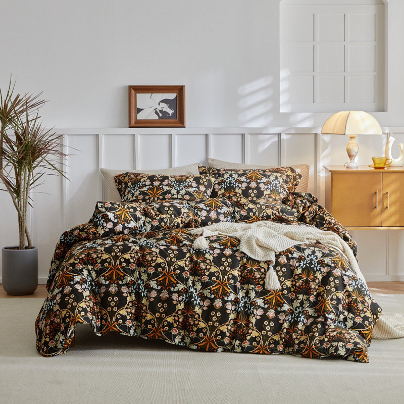 Ensemble de housse de couette réversible en coton à imprimé floral Luxury, Housse de couette grand + 2 taies d'oreiller