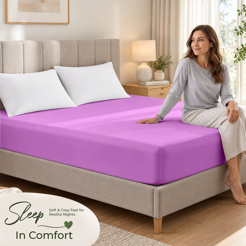 Paul's Microfibre Super Soft Brushed Deep Fitted Bed Sheet, Kingsize (5'), Purple