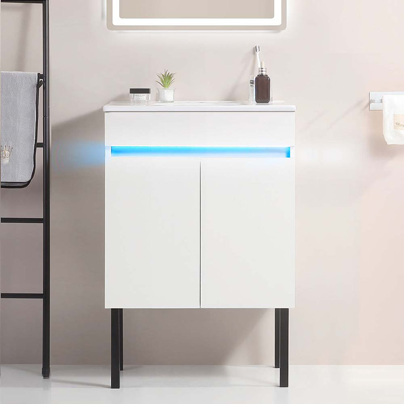 Meuble-lavabo moderne avec caractéristiques avancées et design élégant, Blanc
