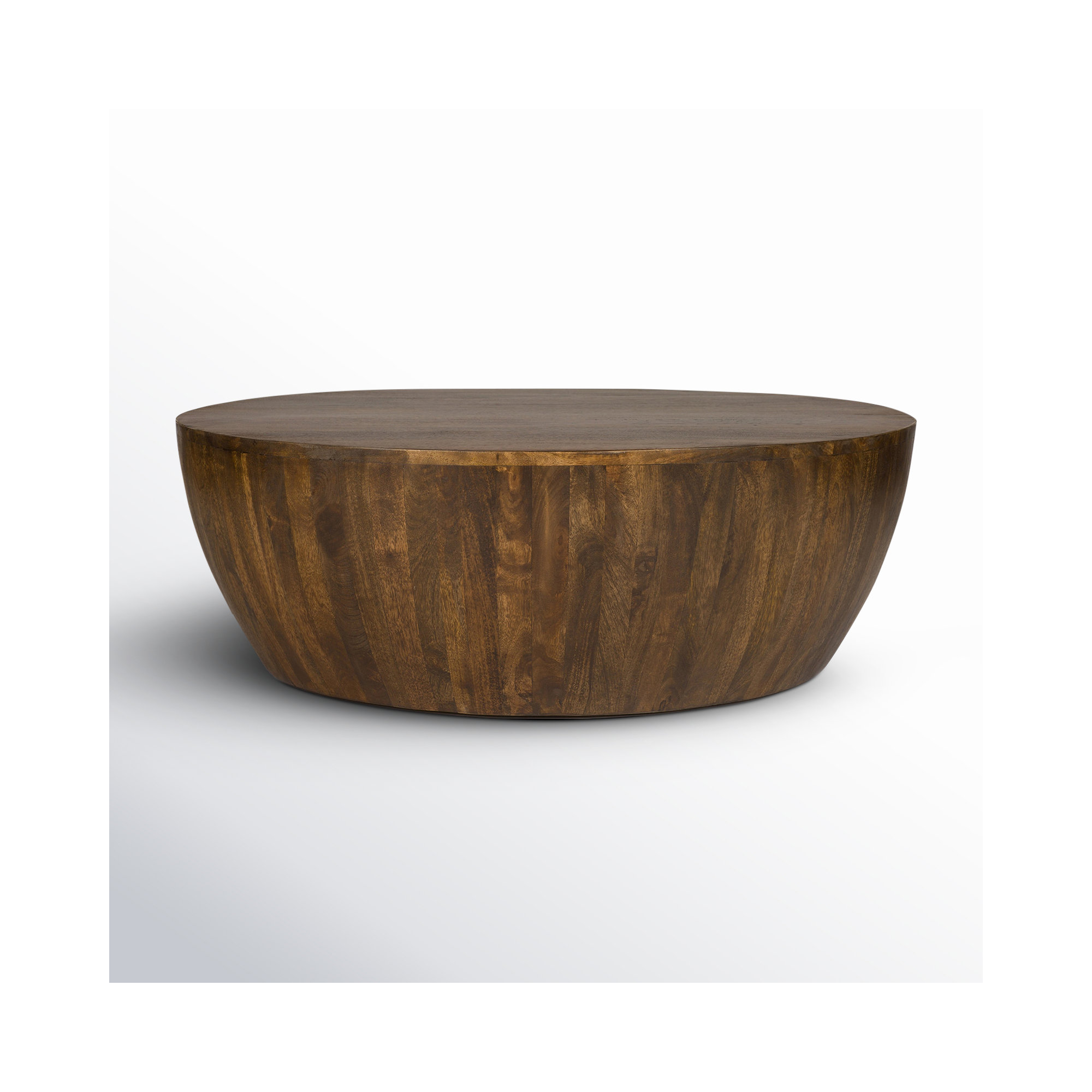Solid Mango Wood Drum Coffee Table, Walnut