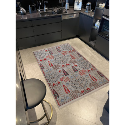 Light-Toned Multi-Coloured Mixed Shape Tree Patterned Creative Modern Decorative Rug