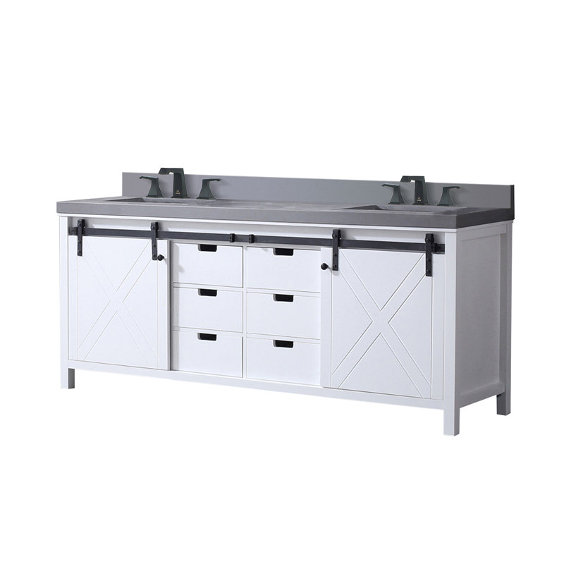 Marsyas 80 in W x 22 in D Double Bath Vanity Top with Faucet Set, White, Gray Quartz