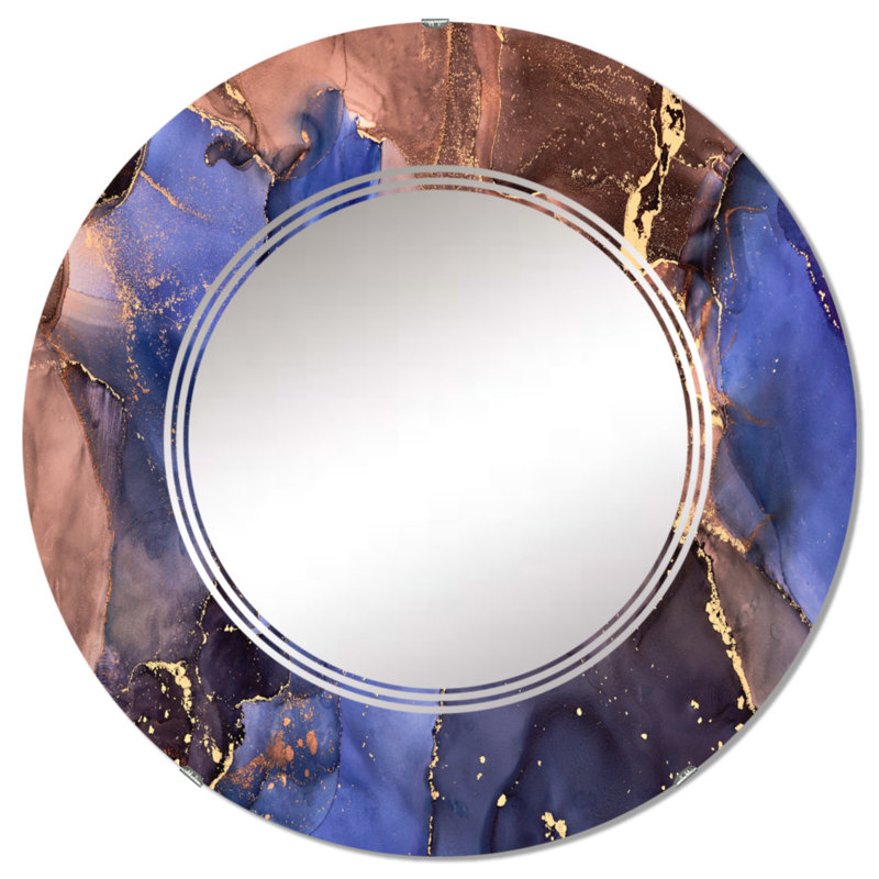 Miroir mural moderne bleu abstrait de luxe avec art abstrait fluide, 32 po x 32 po