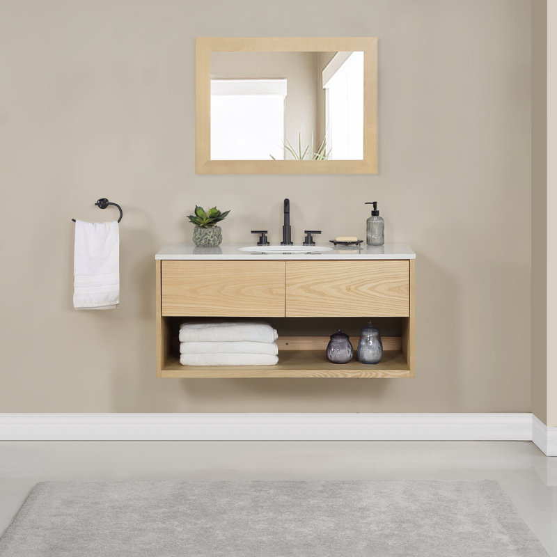 Redbridge 42'' Single Wall Mounted Bathroon Vanity with Quartz Top