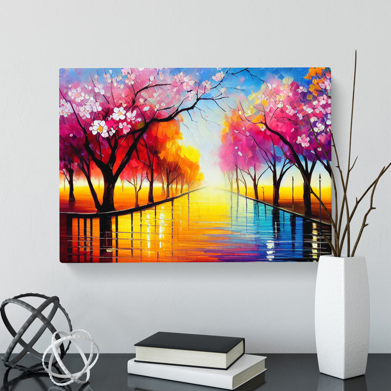Cherry Blossom Tree Park - Wrapped Canvas, 35cm H x 50cm W x 3cm D