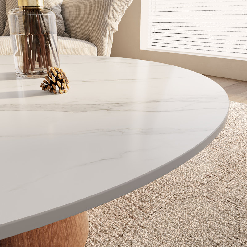 Table basse Mid-Century, H 17,44 po x L 41,73 po x l 41,73 po , Blanc neigeux, Brun