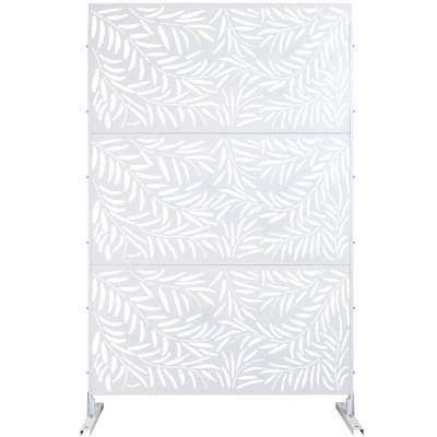 76" H48" W Metal Privacy Screen. White For Deck, Patio, Garden. Freestanding Fence Panels. , To And Rust Fading. Versatile Decor