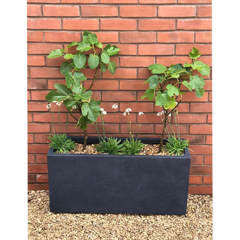 Frostproof, Concrete Effect Garden Planter Pot with Drainage Holes, Dark Grey, 41cm H x 85cm W x 26cm D