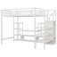 Lit mezzanine double en métal avec meuble télé, lit mezzanine en métal avec escalier et garde-robe, lit mezzanine double pour enfants, blanc