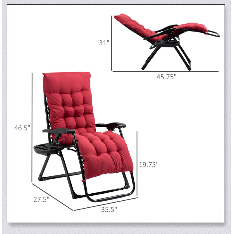 Fauteuil inclinable ergonomique avec coussin rembourré et plateau latéral Outsunny Zero Gravity pour une détente intérieure et extérieure