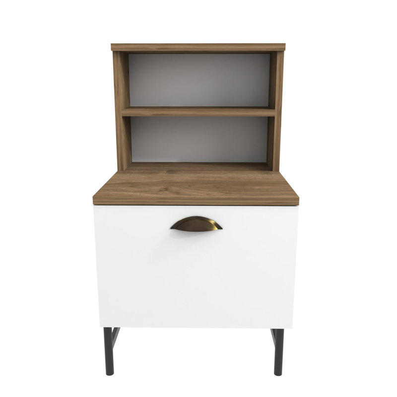 Modern Nightstand with Walnut & White Finish, 17.7 x 32.7 x 8.9 Inches | 100% Melamine Coated Particle Board, Thickness: 0.7 Inches | Stylish and Functional Storage Solution for Bedroom & Living Room