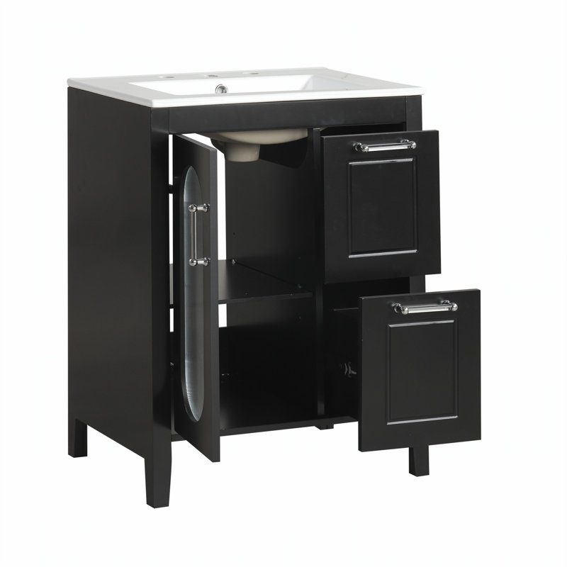 24 Inch Bathroom Vanity with Ceramic Sink, Durable and Stylish for Modern Bathrooms, Includes Overflow and Faucet Holes