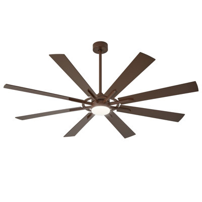 72 inch 8-Blade Ceiling Fan with LED Light Remote App Control Reversible Two-tone Fan Blades Brown & Wood Grain Brown Fan Body