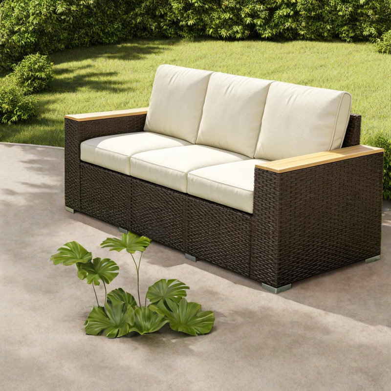 Spacious Patio Sofas, Pe Rattan Steel Modern 3 Seat For Outdoor Home
