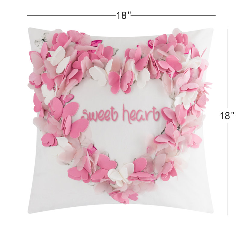 Housse de coussin décoratif décorative en forme de cœur papillon 3D 18 x 18 pouces