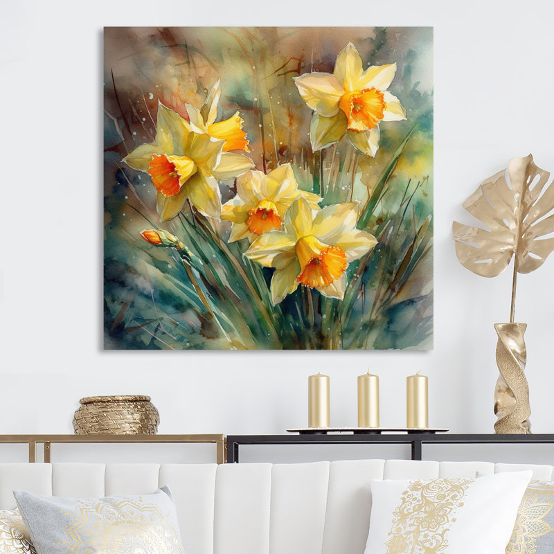 Ruban Daffodils Elegance I sur impression sur toile, H 16 po x l 16 po x P 1 po, Toile tendue