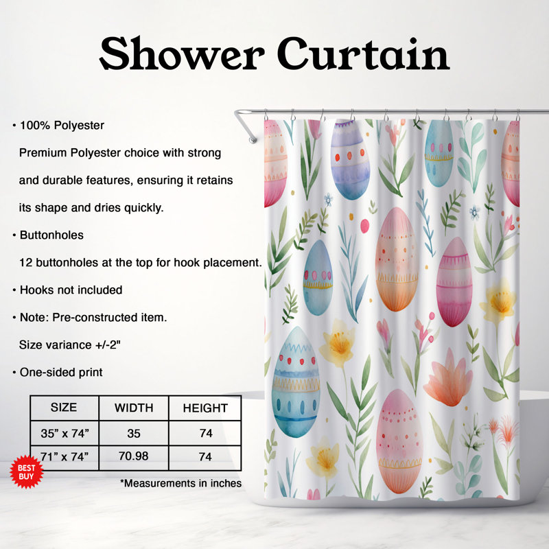 Rideau de douche 1 pièce Pâques, H 74 po x l 71 po