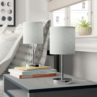 Amandev Simple Designs Mini Basic Table Lamp with Drum Fabric Shade