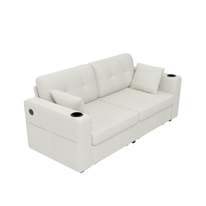 67.7'' Upholstered Loveseat With Charging Station, Beige