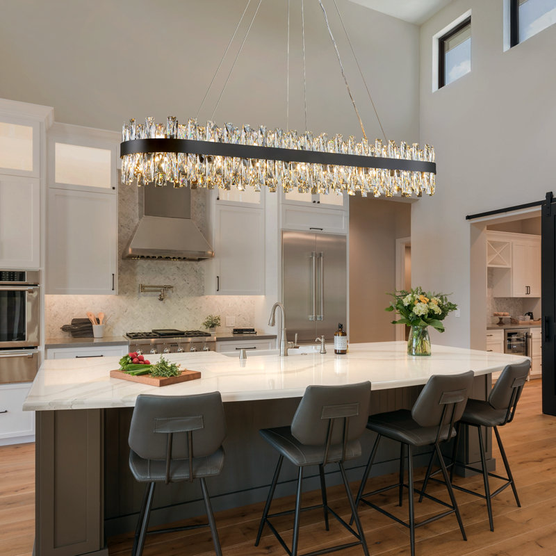 Dimmable Modern Square / Rectangle Crystals Chandelier, Matte Black