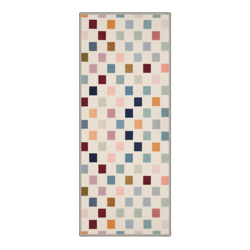 Tapis d'intérieur beige lavable à la machine avec envers antidérapant Mosaic, Runner 2'3" x 6'