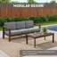 Ensemble de patio extérieur en bois massif pour trois personnes avec coussins et table basse-1574022546