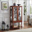 Cabinets Curio éclairés avec tablettes réglables en verre, dossier en miroir, pieds en bois massif, H 48 po | Traditionnel | Brun noyer-1474301714