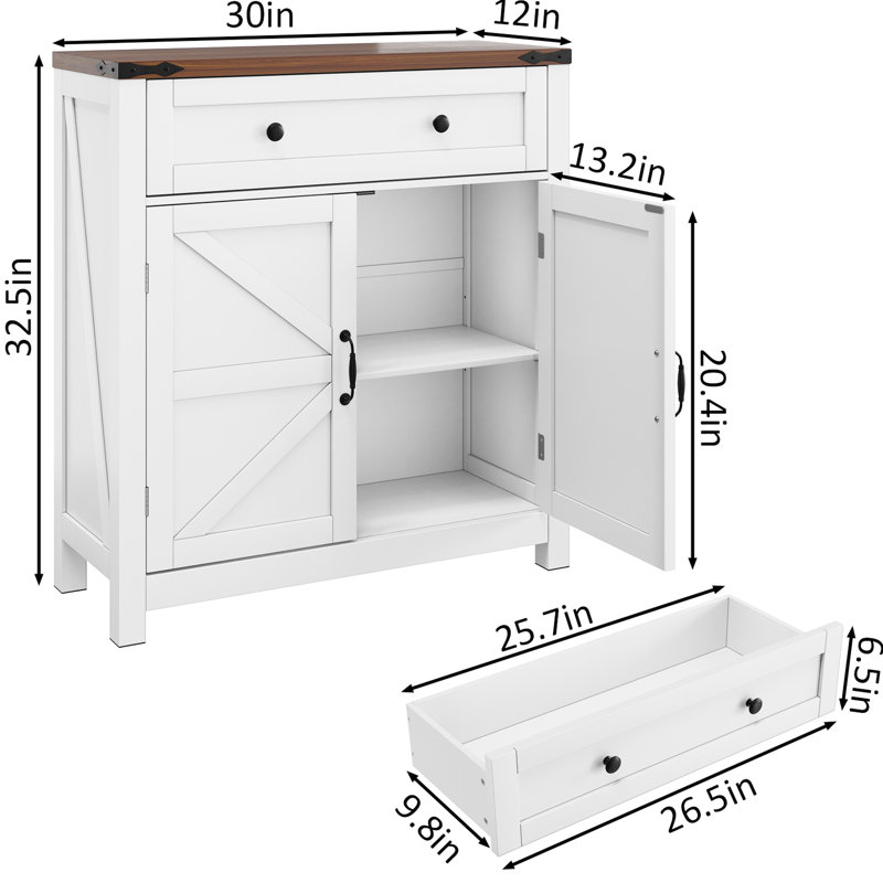 Armoire de cuisine blanche - construction avec tiroir spacieux et tablette réglable de style Mid-Century moderne avec 2 portes