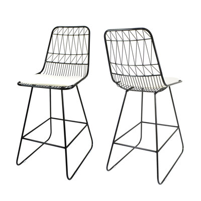 Ensemble de 2 tabourets de comptoir d'extérieur, structure en fer noir
