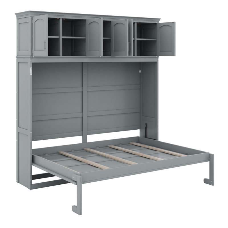 Lit escamotable peu encombrant avec armoire, Gris