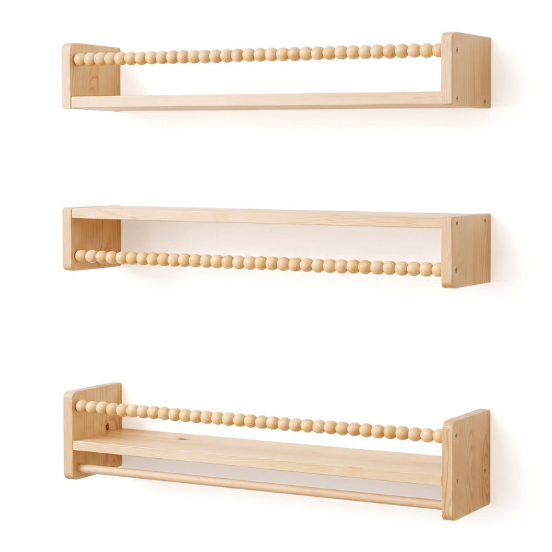 Ensemble de 3 étagères murales flottantes en bois naturel pour livres, jouets et articles de décoration. Idéales pour la chambre, le salon ou l'entrée.