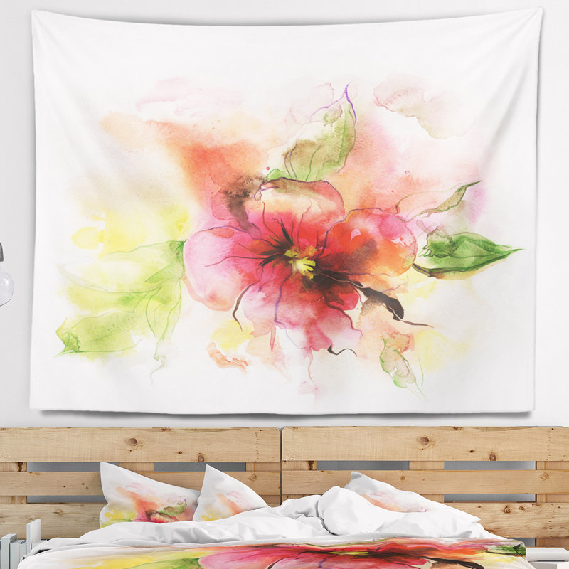 Tapisserie design rose et rouge Floral, H 32 po x l 39 po