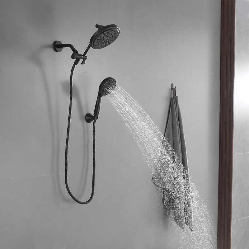 Pomme de douche à double fixation murale à 8 jets Rainfull et pomme de douche à main 2,5 gallons par minute, Noir mat