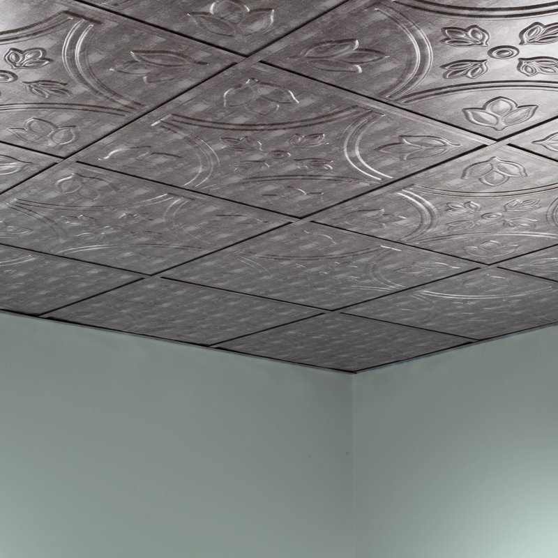 Panneau de plafond décoratif décoratif en vinyle style traditionnel 5 pi x 2 pi FASÄDE, Argent Crosshatch