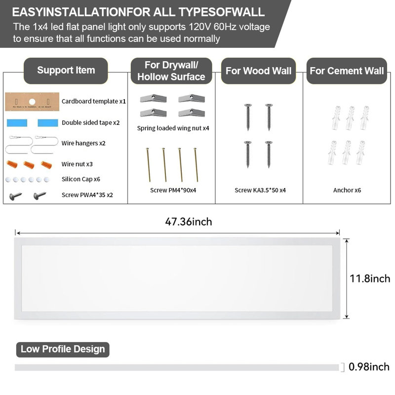 2Pack 1X4 LED Ceiling Light Fixture, 50W 5500Lm Surface Mount Thin, 3000K/4000K/5000K Adjustable, Triac Dimmable for Home & Workshop Use