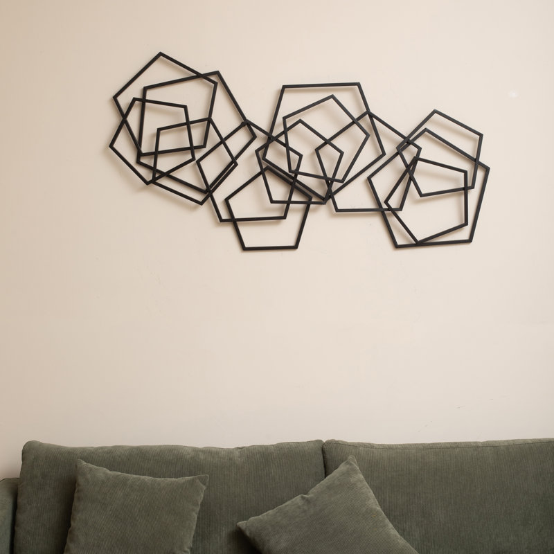Gold Iron Metal Abstract Shapes  47.4-Inch Wide Wall Decor, Black, 24" H x 47.75" W x 1.5" D