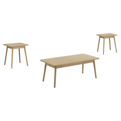Mid Century 3pcs Table For Living Room Featuring Natural Laminate Finish, Rectangular Coffee And Matching End Tables With Solid Wood Legs, 46.52 In. L