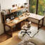 Noyer clair + bureau en bois massif en forme de L noir + fer-1848482743-1848482741